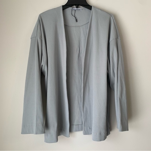 ZARA Gray Ribbed Open Front Cardigan Sweater Size US XL - Picture 1 of 8